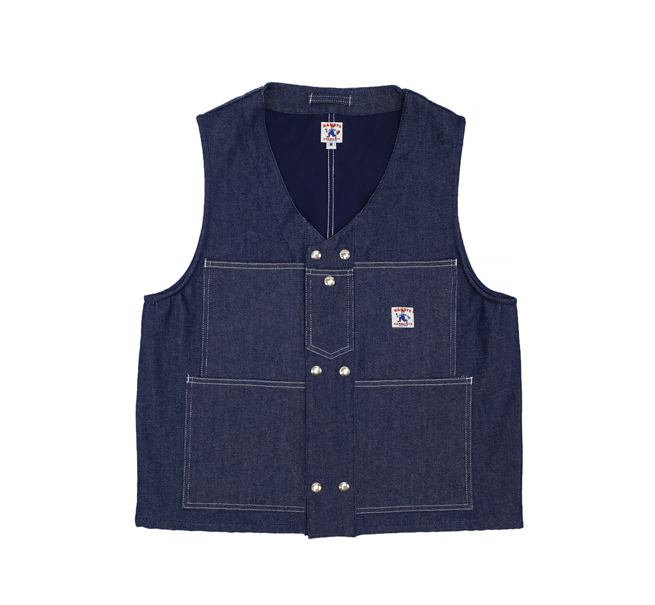 Fully Lined Indigo Raw American Denim Double-Snap Vest - Randy's