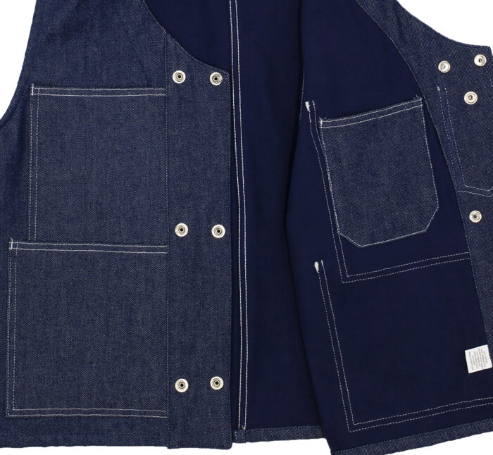 Fully Lined Indigo Raw American Denim Double-Snap Vest - Randy's