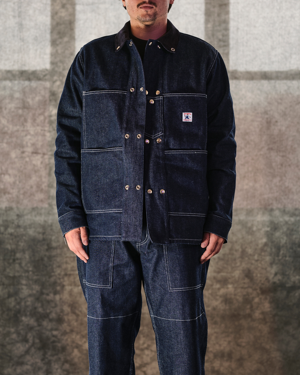 Fully Lined Indigo Raw American Denim Double-Snap Chore Coat